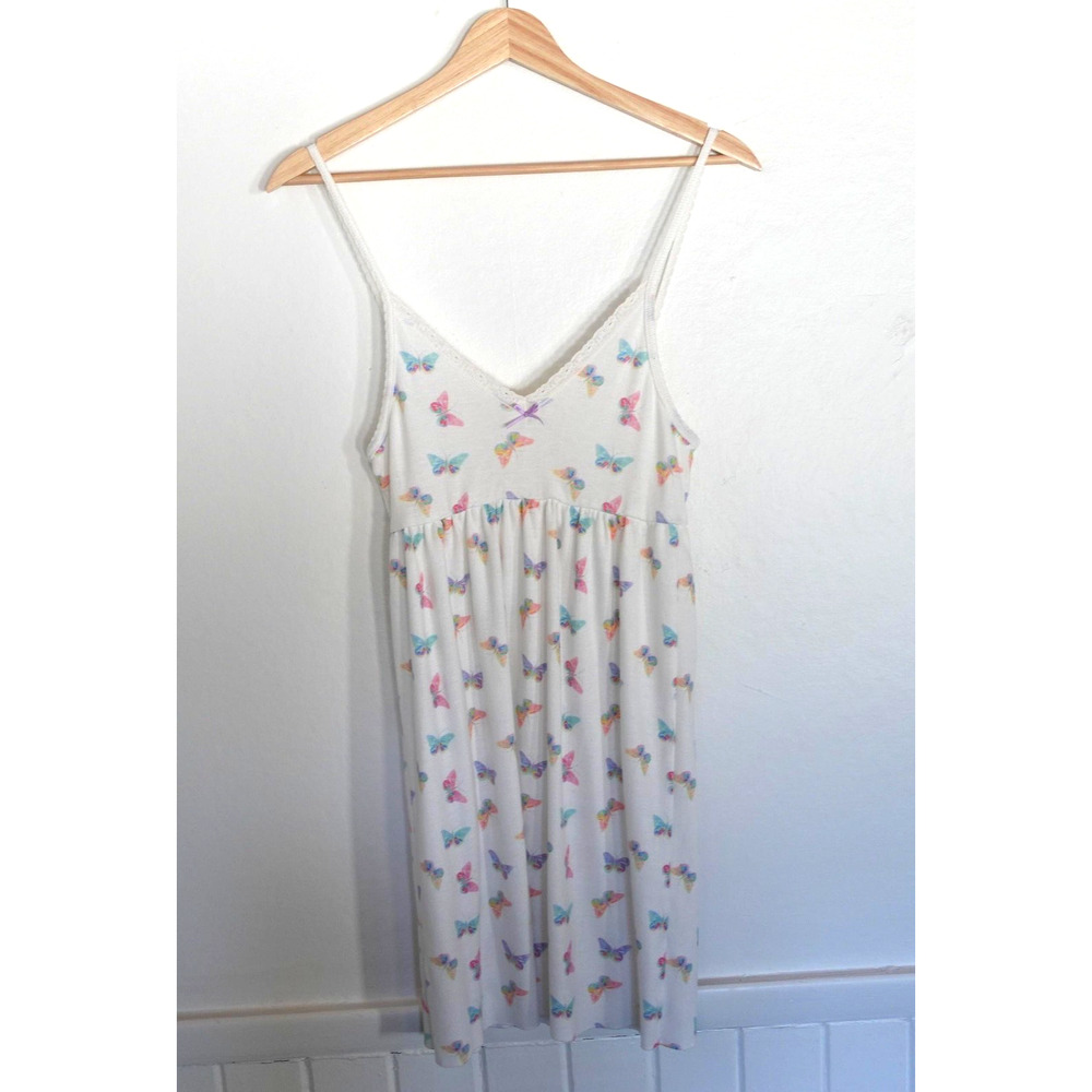 Polkadot England Babydoll Gown Womens Small Ivory Butterfly Dress Sleep Lounge